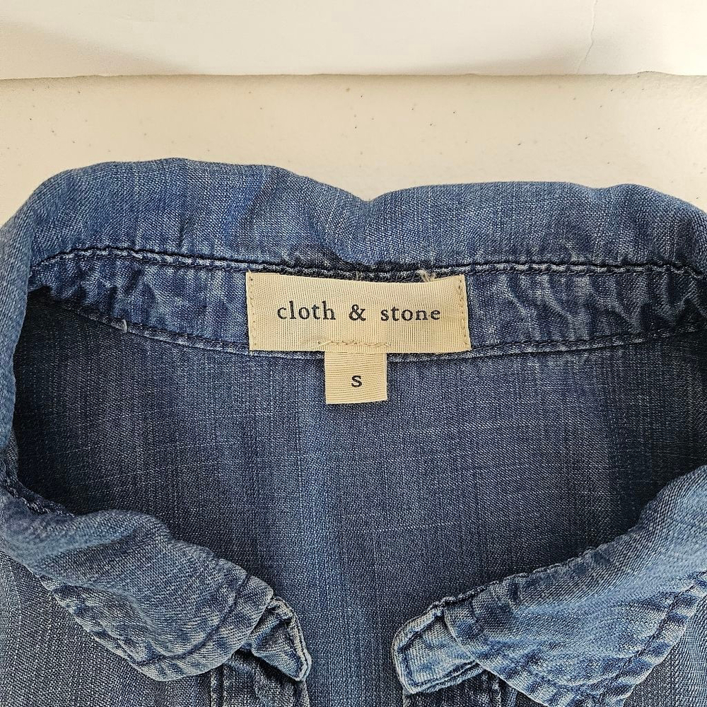 Cloth & Stone Acata Chambray Blue Denim Mini Dress S Tunic Shirt Dress - Picture 4 of 9